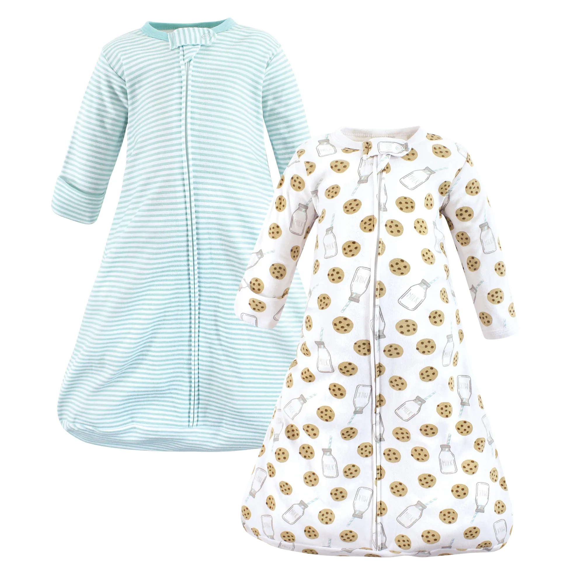 Hudson Baby Cotton Long-Sleeve Wearable Sleeping Bag, Sack, Blanket, Mint Milk Cookies Long Sleeve